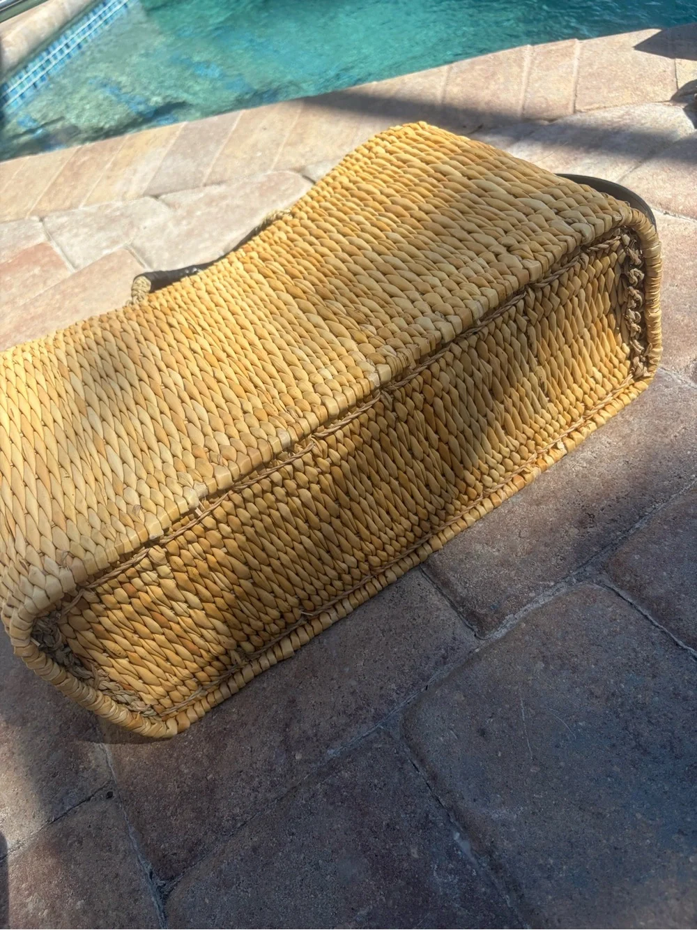 Vintage Wicker Woven Tote with Black Leather Handles